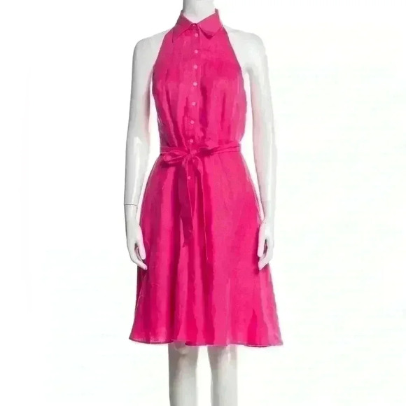 Lauren Ralph Lauren Dresses & Skirts - NWT Lauren Ralph Lauren 100% Linen Midi Dress  Hot Pink Halter 6 Medium